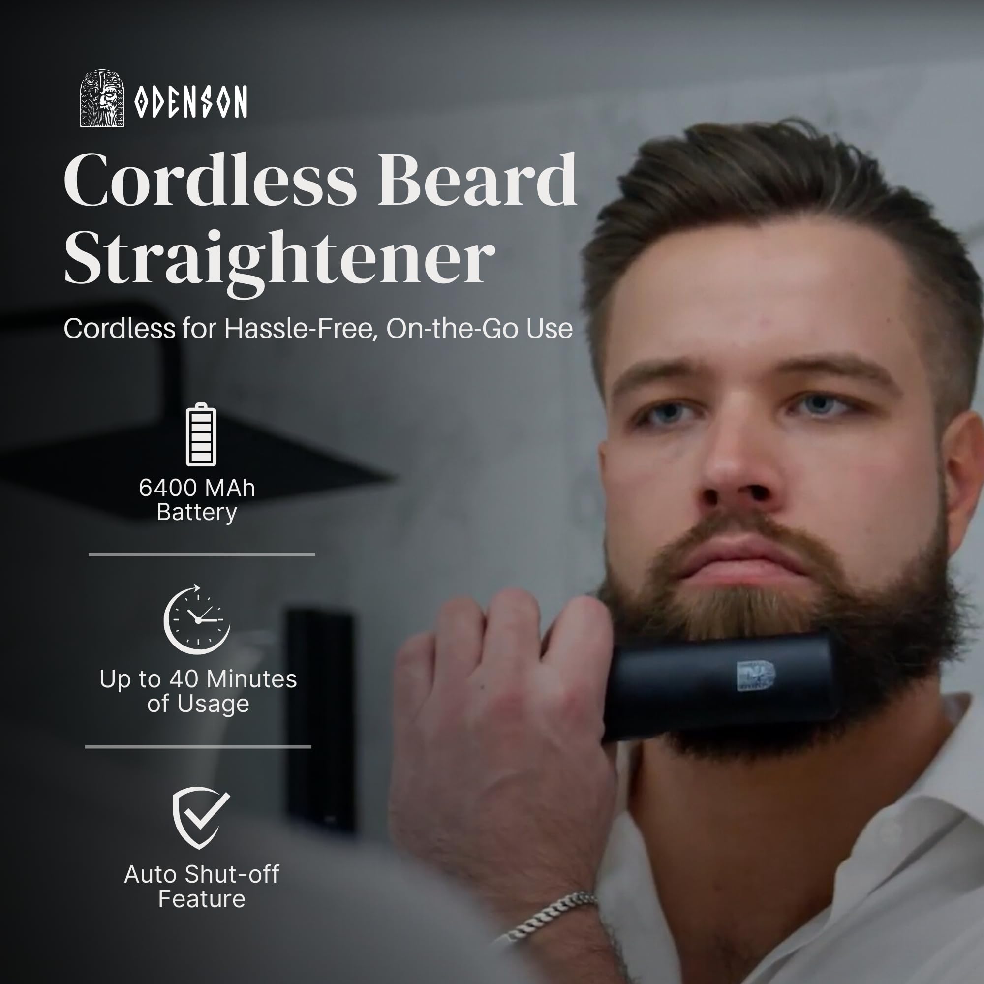 Odenson Beard Forger - Strumento definitivo, spazzola e piastra riscaldata a batteria per barba e capelli, pettine riscaldato per lo styling e la cura della barba