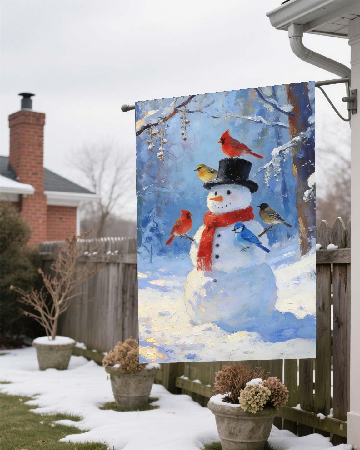 Christmas Birds in Winter Snowman Snow Forest Seasonal Nature House Flag 28" x 40" Double Sided Polyester Welcome Large Yard Garden Flag Banners for Patio Lawn Home Outdoor Decor