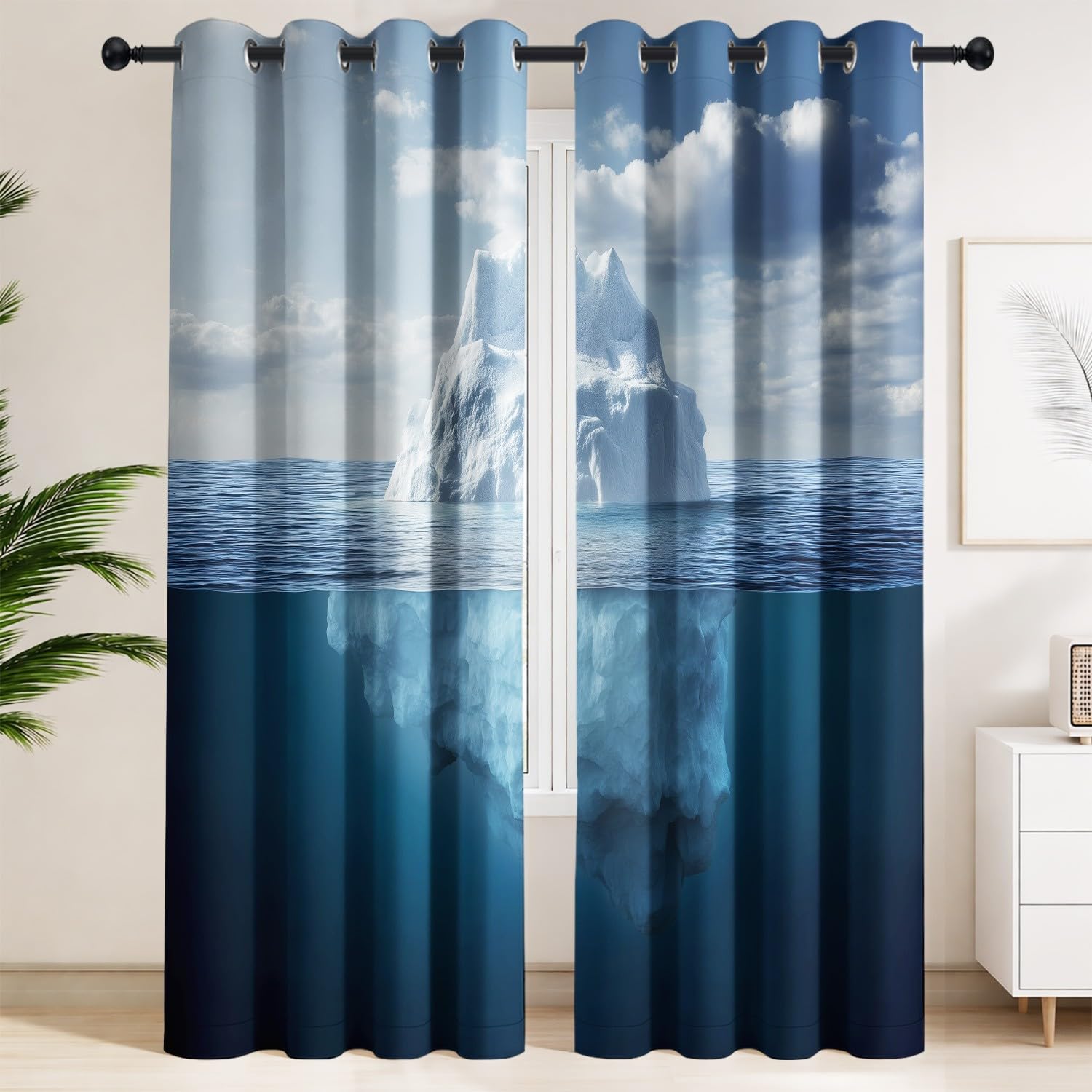 Rideaux isolants thermiques anti-lumière iceberg bleu océan bloquent le froid et le jour