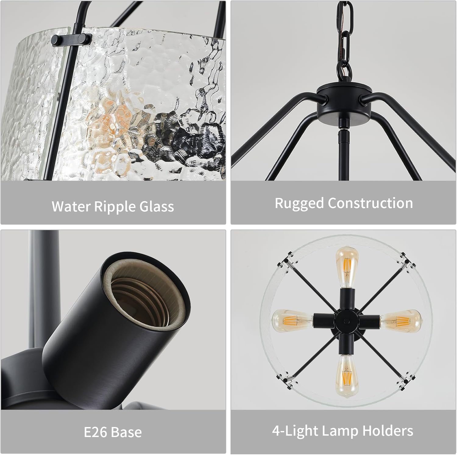 Glass Drum Chandelier for Dining Room 18'' Entryway Light Fixture 4-Light Kitchen Chandeliers Over Table Bedroom Light Fixture for Living Room Hallway Foyer Kitchen