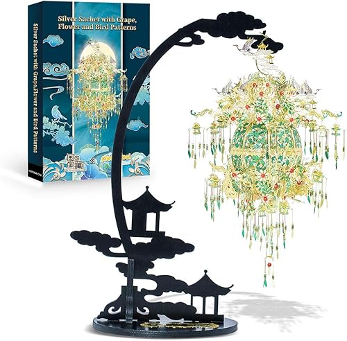 Piececool Rompecabezas de metal 3D para adultos bolsita plateada con uva kits de construcción de modelos 3D juguetes STEM para adolescentes y niños