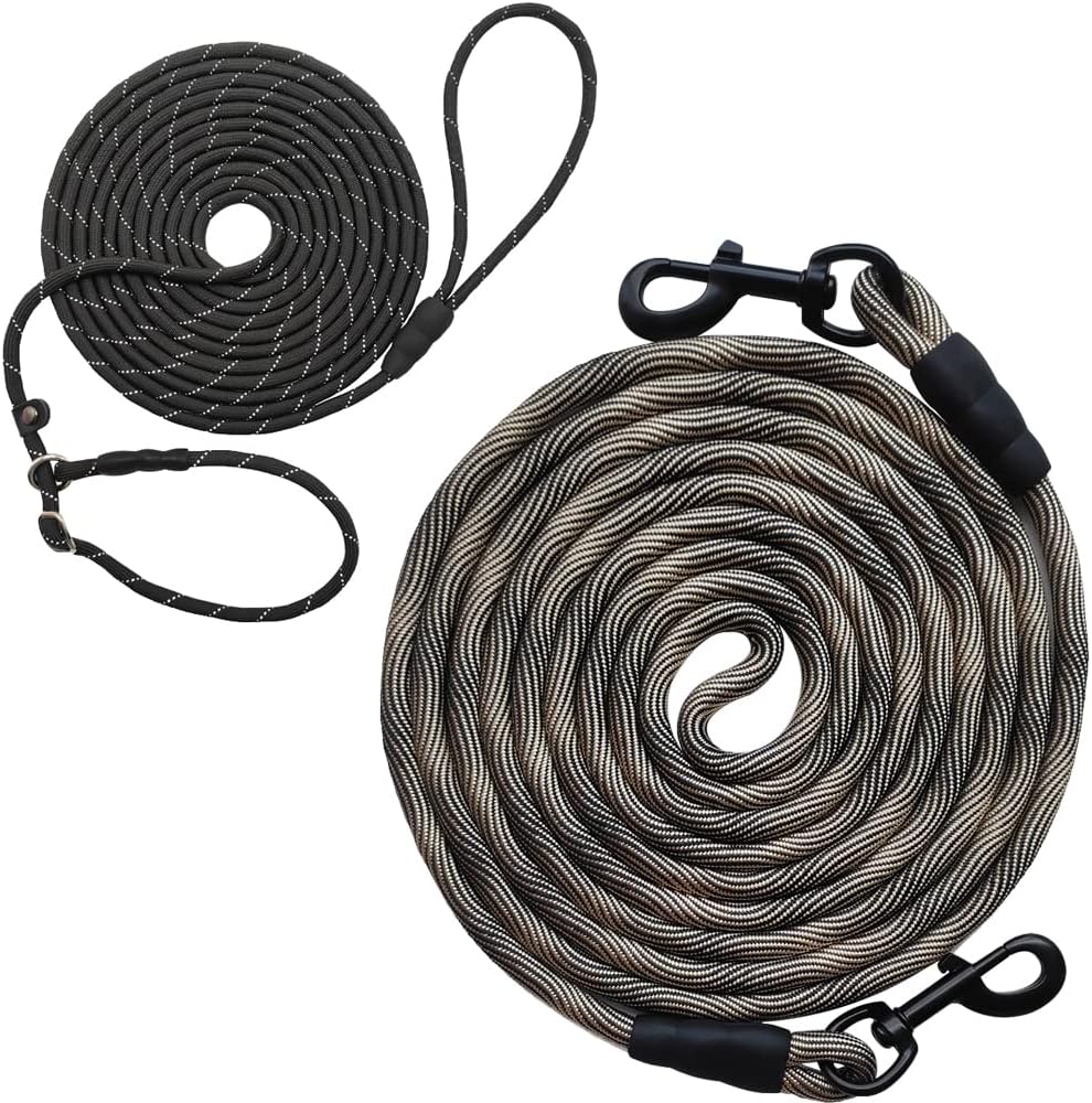 BTINESFUL 15FT Anti-Choke Slip Lead Dog Leash + 20FT Dog Tie Out Rope Leash