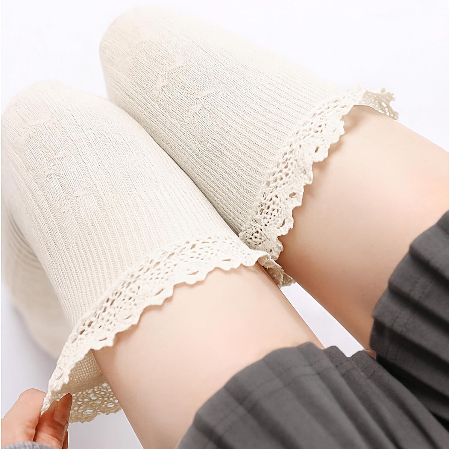 White Women's Thigh High Lace Boot Socks, Knee High Warmer Socks for Women for Daily Wear, Cosplay - Image 2
