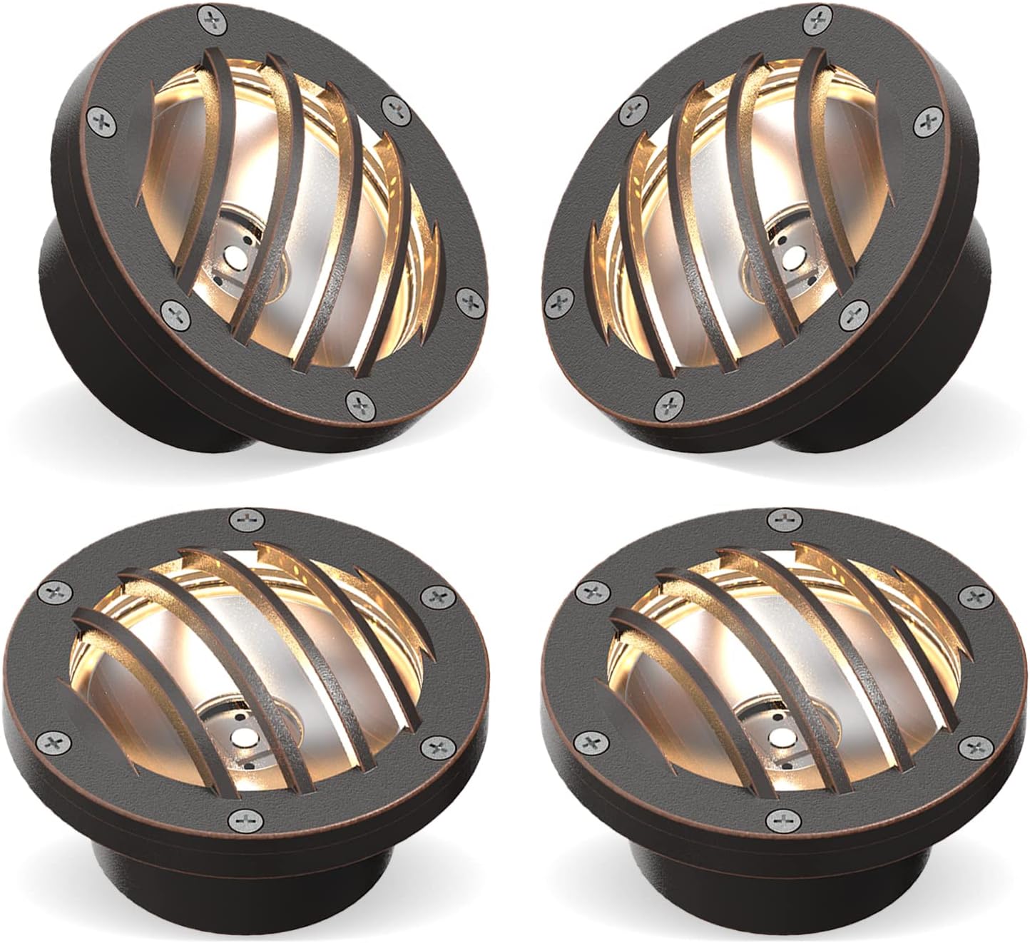 GOODSMANN Outdoor 4W LED Well Lights 12V In-Ground Landscape Lights 4PK Low Voltage Spot Lighting Kit with Connectors 200 Lumen 2800K Warm White Deck Lights Aluminum Uplights for Tree Garden Patio