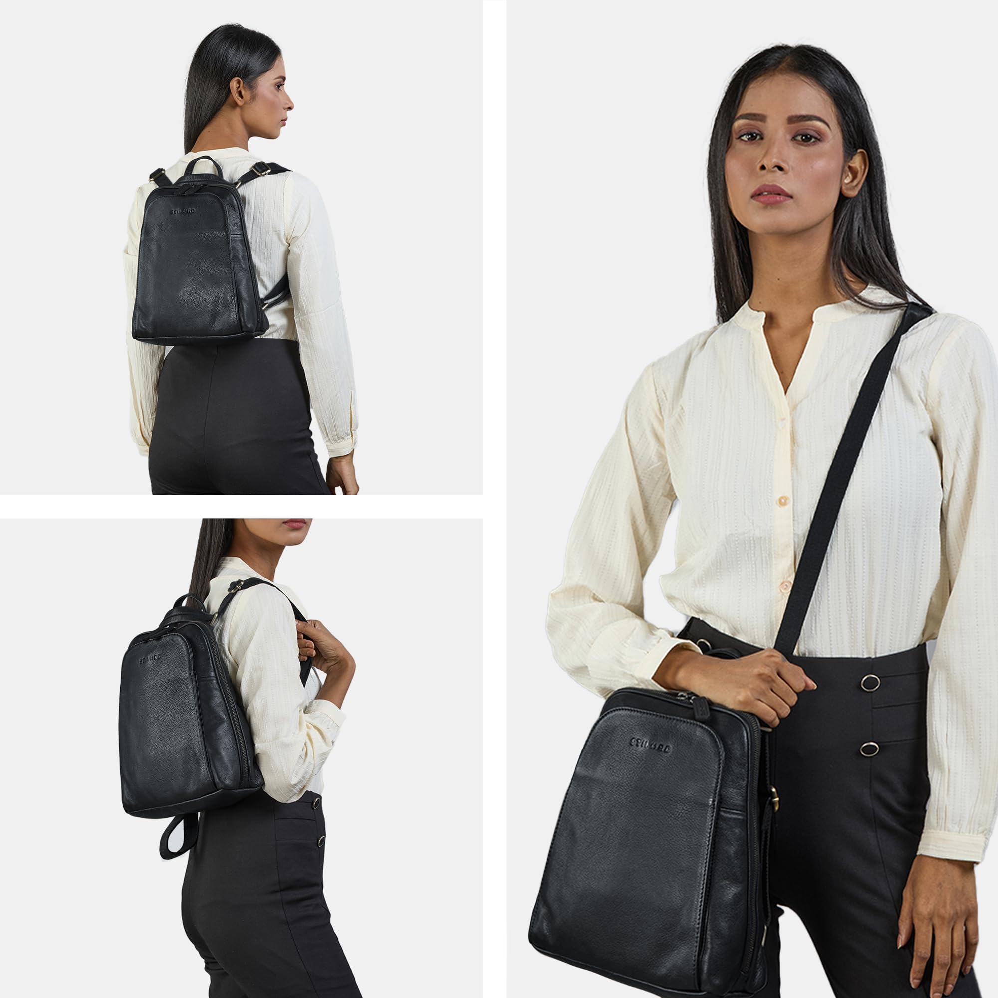 STILORD Ophelia 2-en-1 Bolso Mochila Mujer Piel Autentica - Mochila Piel Pequeña Bolso Bandolera Cuero - Bolso de Mano - Mochila Antirrobo Impermeable 10,9 Pulgadas Color:Negro