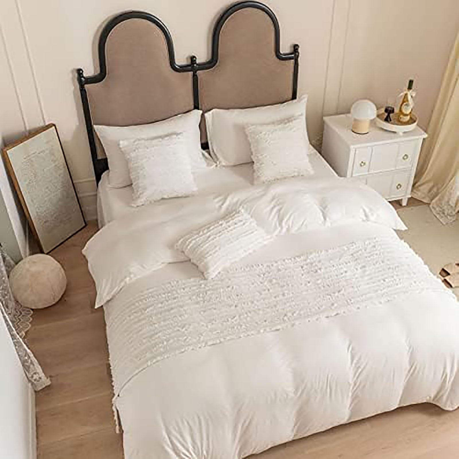 Bieżnik na łóżko, na stopę łóżka, pikowany szalik, żakardowy pled z frędzlami, bawełna, len, jednolity kolor, biały, 45 * 240 cm,White-45 * 240cm