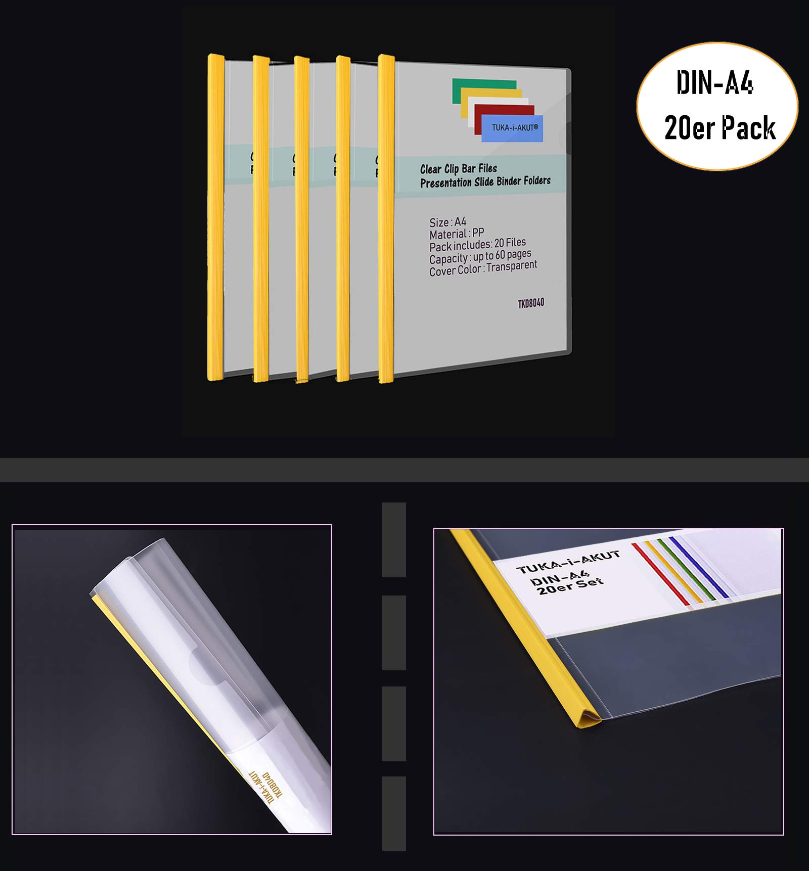 TUKA-i-AKUT 20pcs Clip Bar Files from PP Material, A4 Clear Report Cover Easy Clamping of Unpunched Documents - Image 3