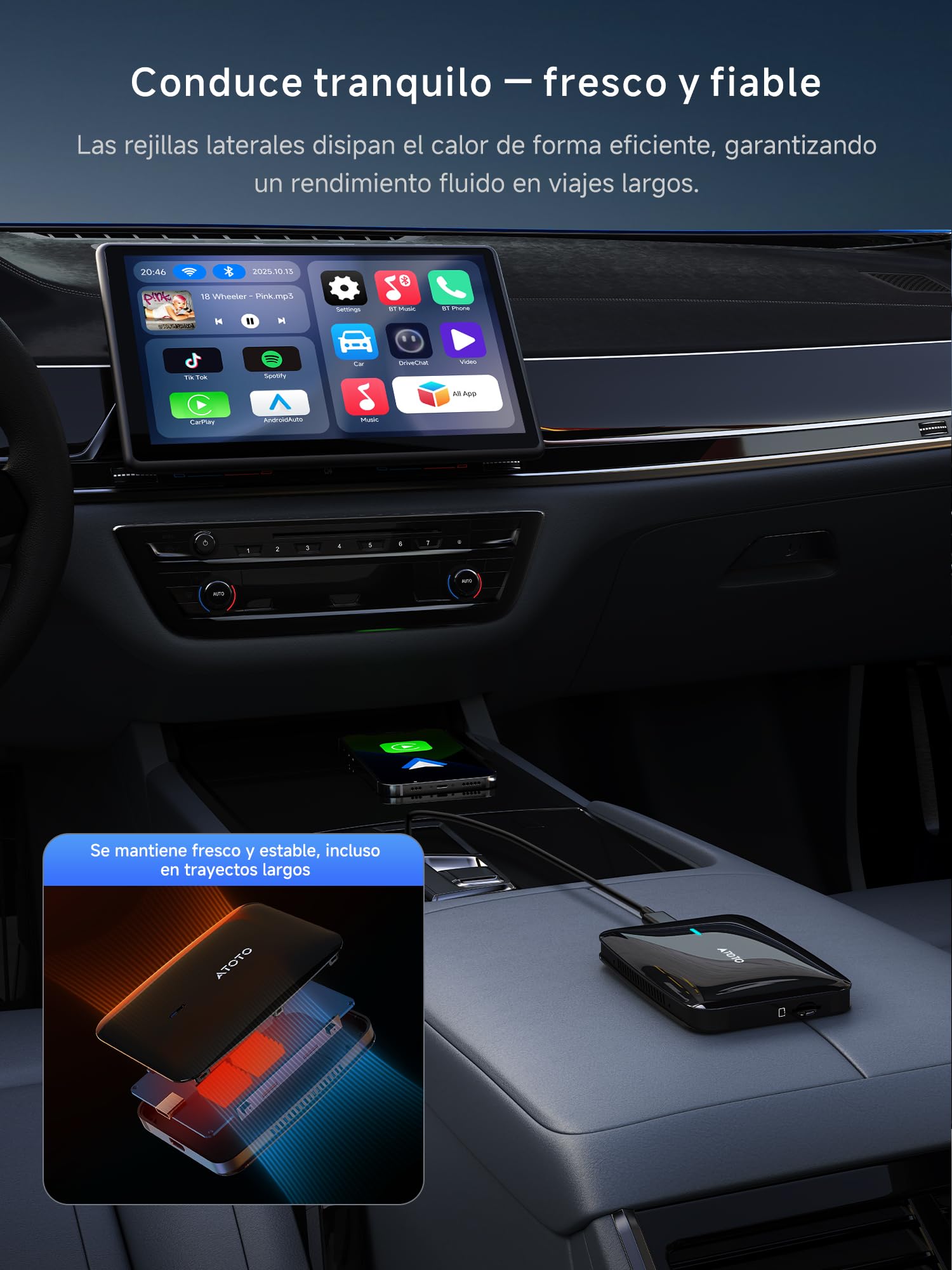 Adaptador CarPlay Android Auto Inalámbrico, AI Box carpaly Youtube/Netflix | 4+32GB,DriveChat AI, YouTube, Doble WiFi, Bloqueo Bluetooth,Aplicaciones instalables