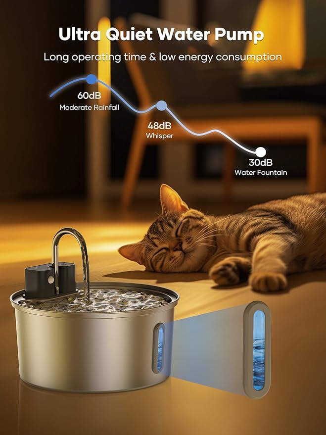 Fuente de Agua Inalámbrica para Gatos con Filtros, 3.2L, Acero Inoxidable miniatura 3
