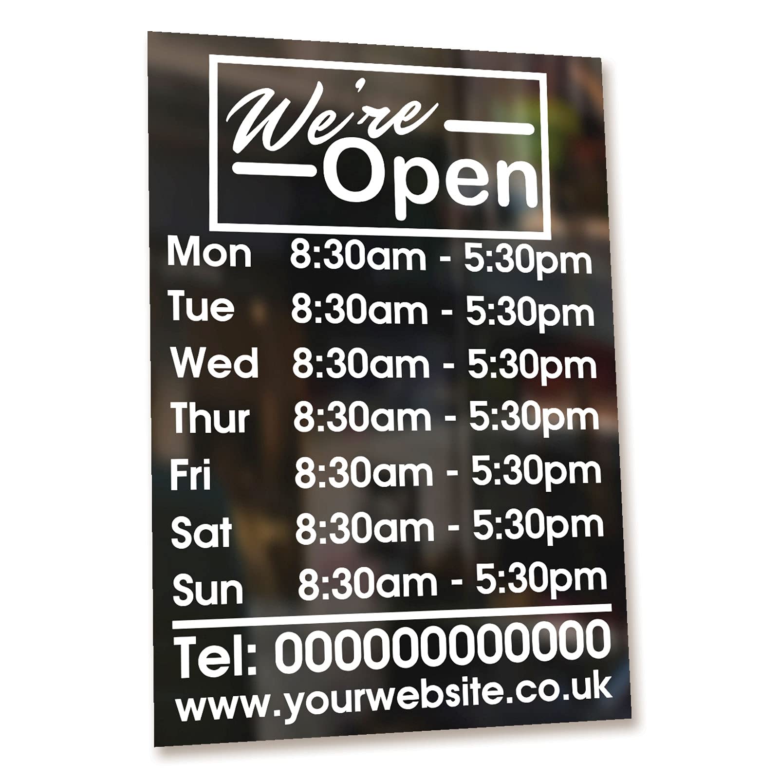 We're Open Custom Personalised Opening Times Hours Shop Door Window Wall Vinyl Decal Sticker Sign