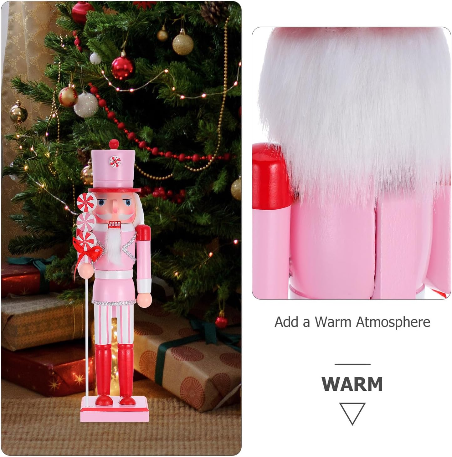 Pink Candy Soldier Nutcracker Figurine, Wooden Christmas Nutcracker Decoration with Lollipop Design, Traditional Holiday Tabletop Ornament for Festive Home Display