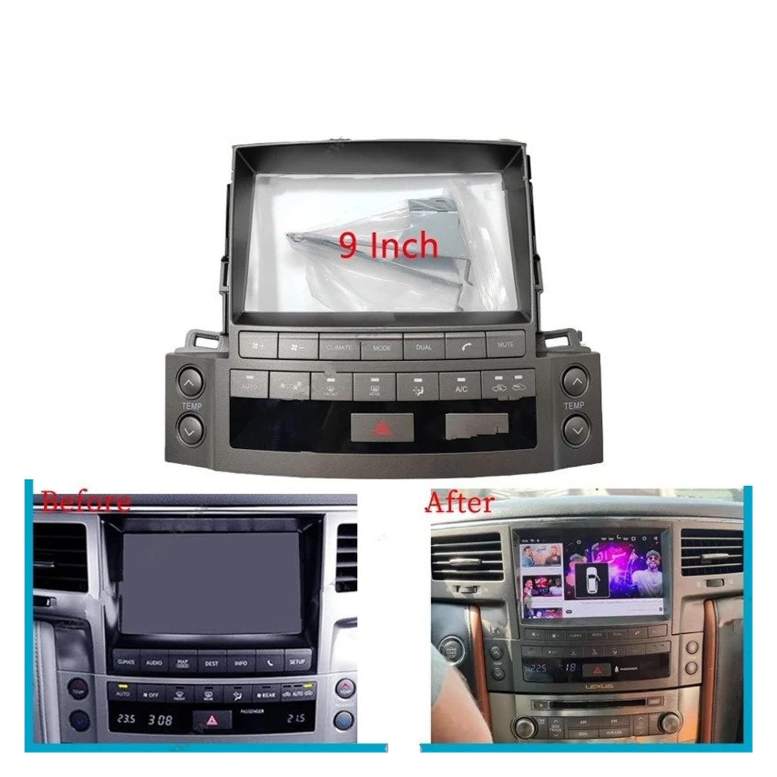 Fascia Marco Adaptador Fascia Marco Coche 9 Pulgadas Decodificador Caja Canbus Kit Panel Tablero Radio Android para Lexus LX570 J200 3 Ll 2007-2015 Juego Panel Radio