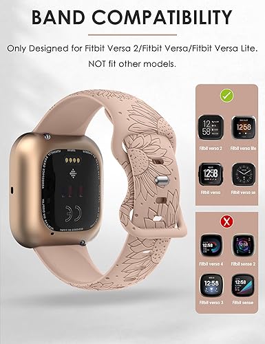 Miniatura 3 de Minyee Floral Engraved Band Compatible with Fitbit Versa 4Versa 3Versa 2Versa LiteSense 2 Band Women, Cute Soft Silicone Sunflower Flower Pattern