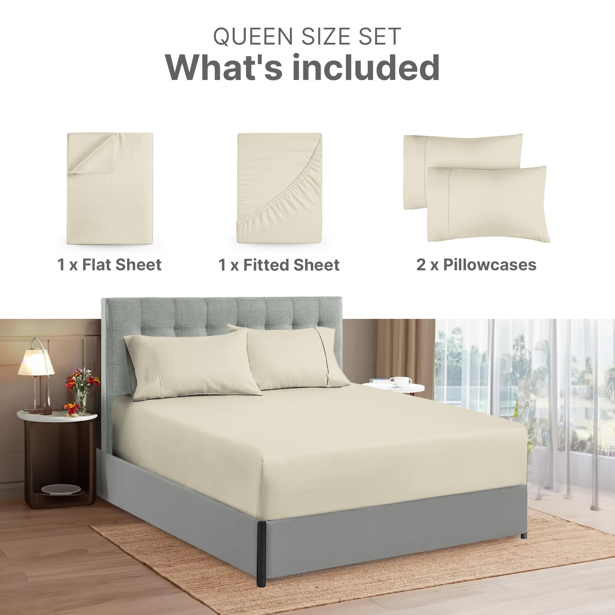 Egyptian Cotton Sheet Set - Queen Size 4-Piece 100% Long Staple Cotton - Deep Pocket Hotel Quality Sheets