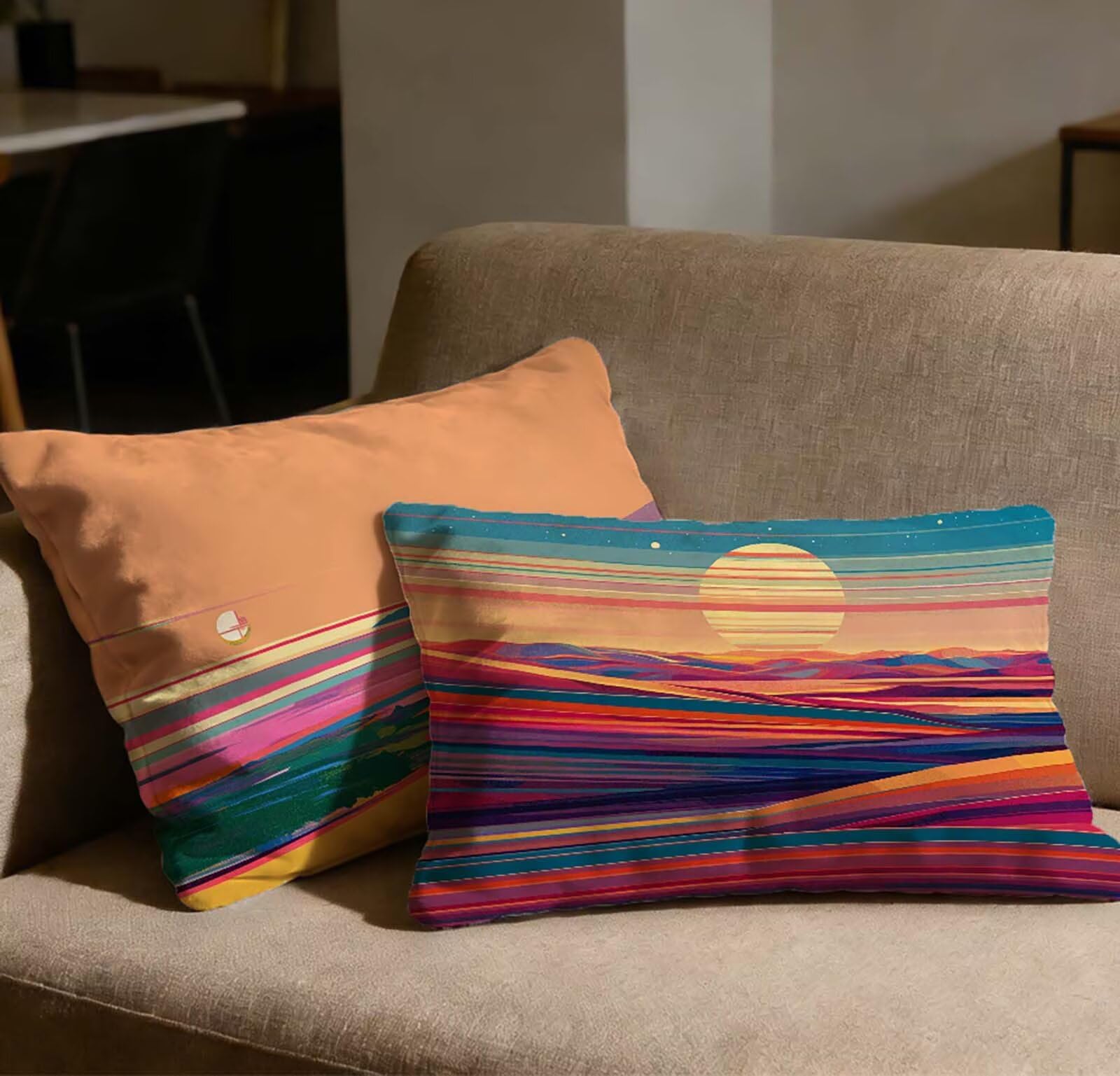 Taie oreiller 40x80 lot de 2 pour canapé de salon et lit ambiance coucher de soleil