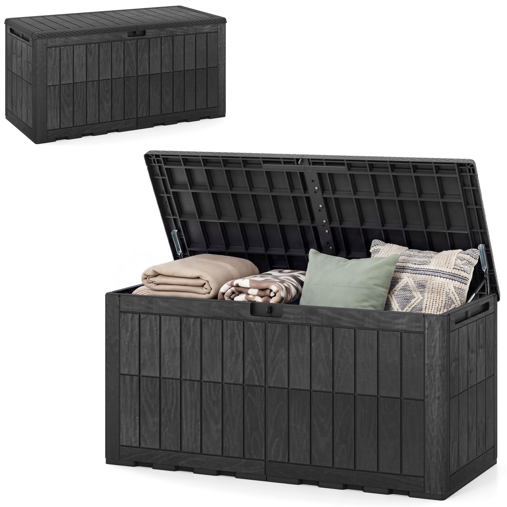 RELAX4LIFE Coffre de Jardin Boîte Extérieur en Résine (M | 455L,Noir)
