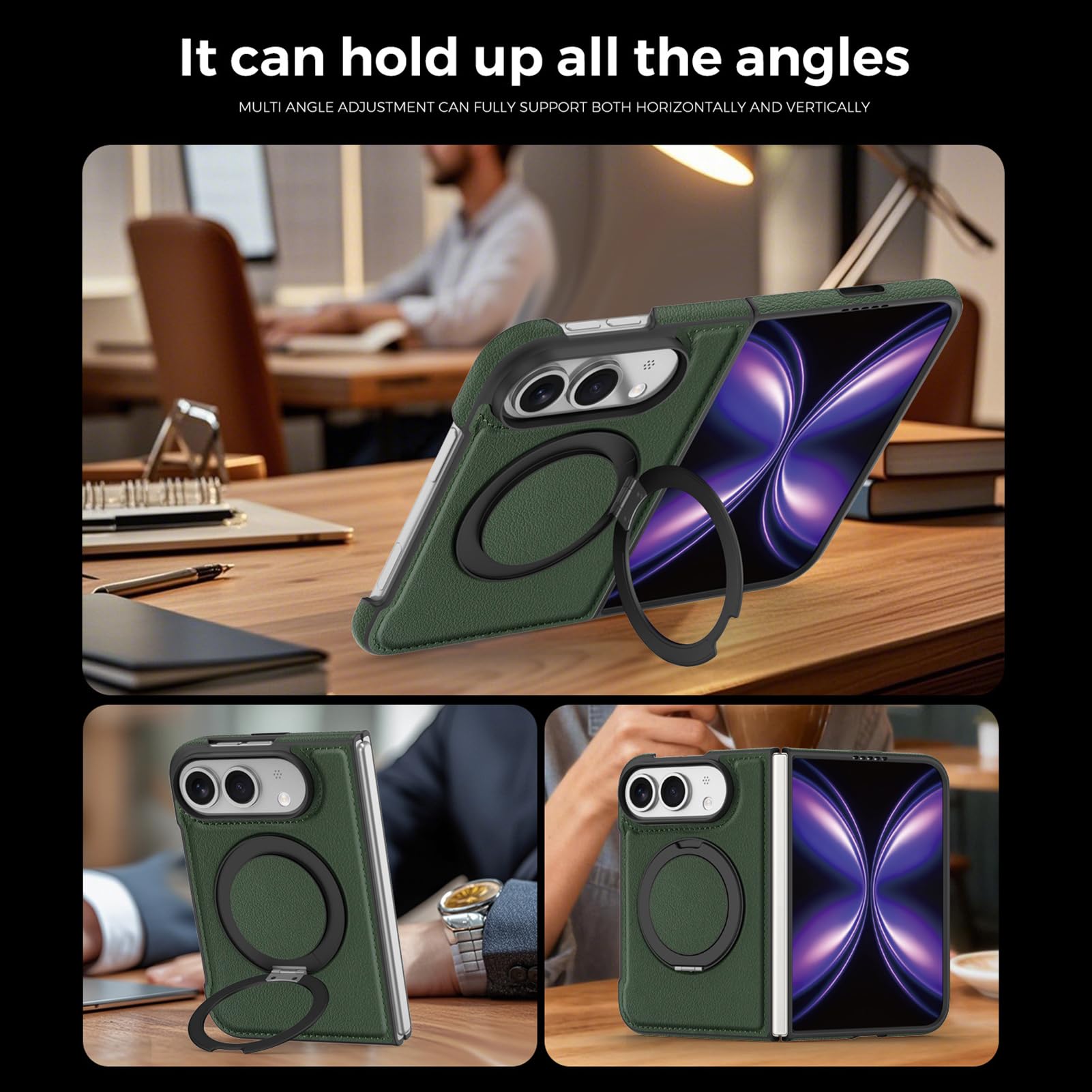 Skórzane etui do iPhone Duo, regulowane etui z pierścieniem obrotowym w