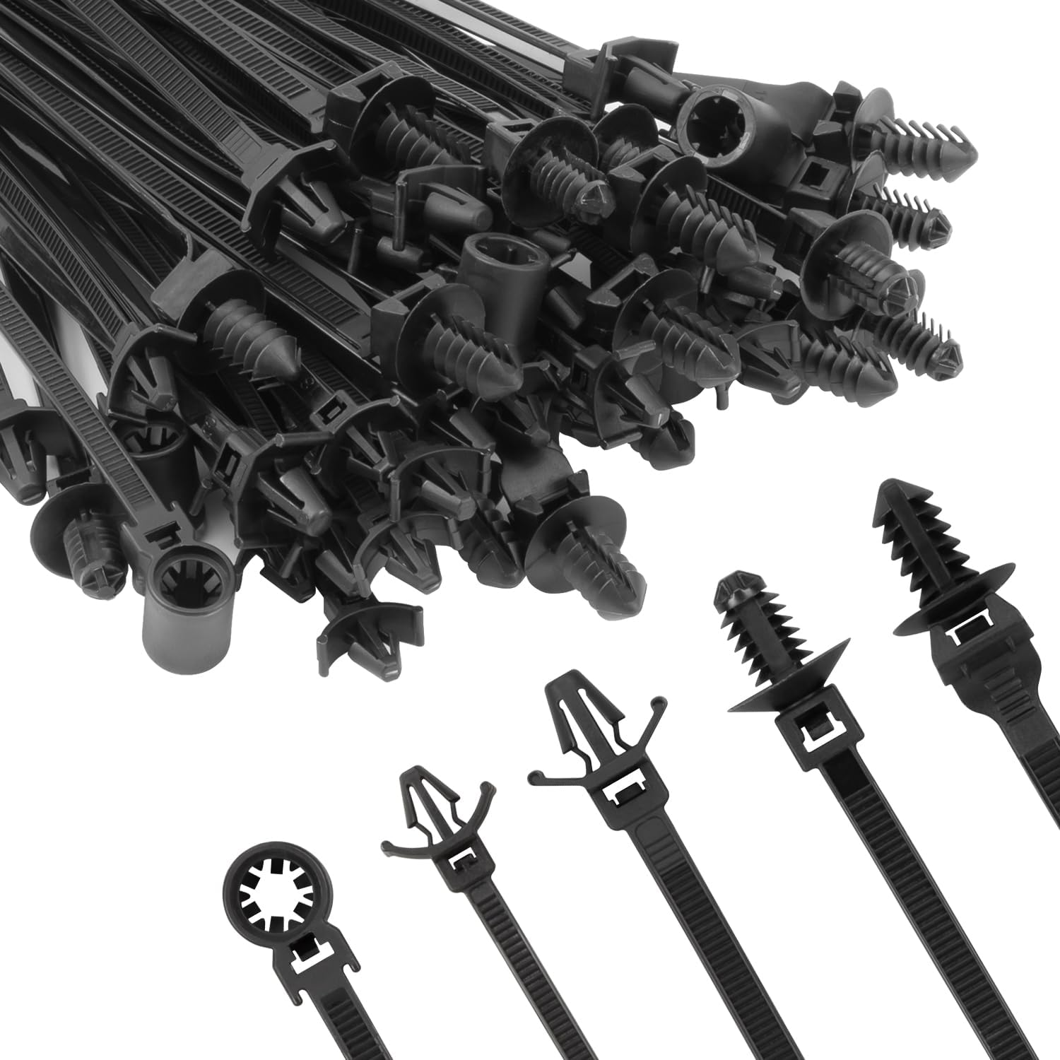- Armpow 210 PCS Automotive Installation Black Push Mount Cable Zip Ties Assorted Sizes, Heavy Duty Self-Locking UV Resistant Wire Ties - For Indoor Wire Bundling, Construction, Automotive