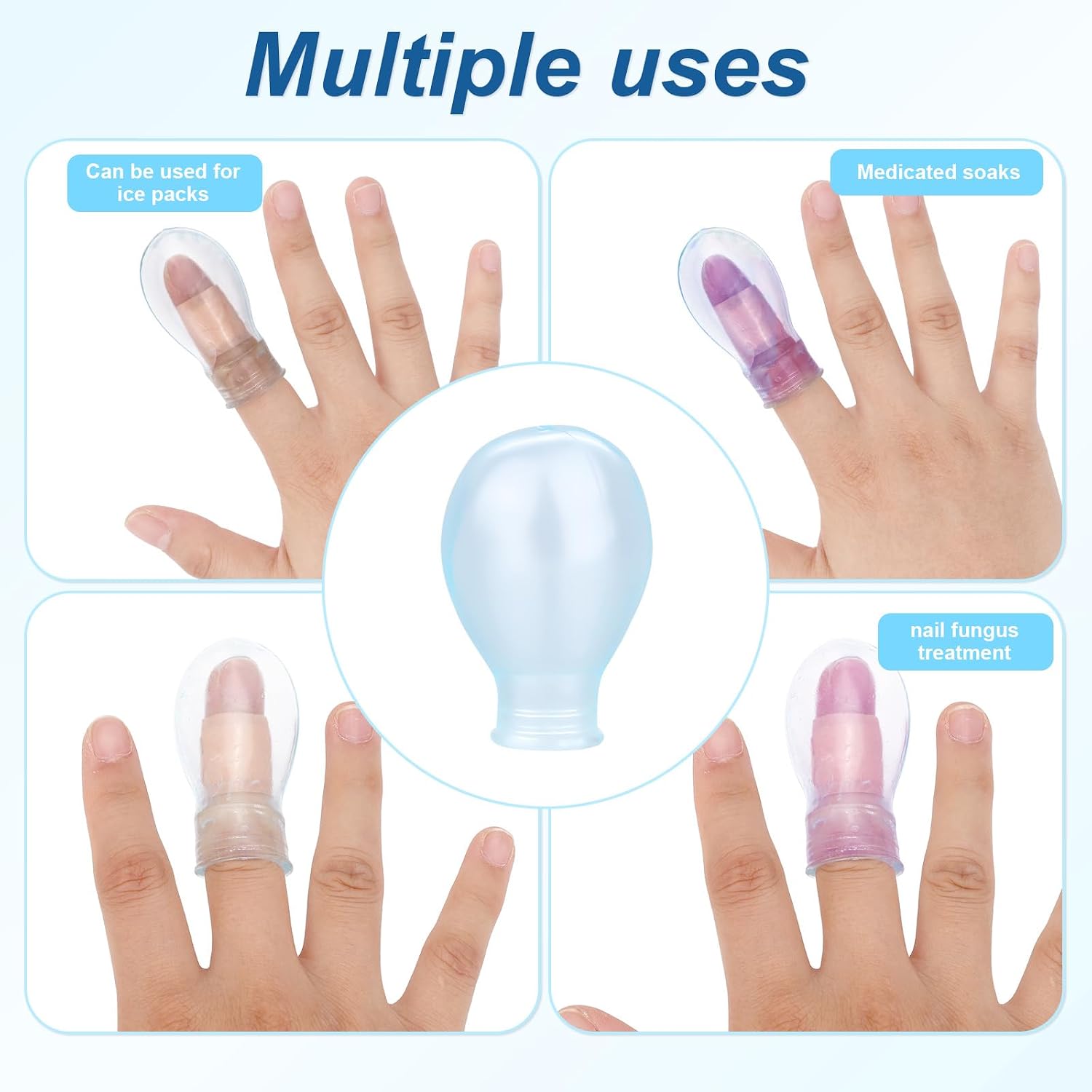4pcs Waterproof Thumb Protectors with 10 Bandages, Reusable Silicone Finger Sleeves for Shower Swimming Pedicure Manicure Nail Soaking & Wound Protection