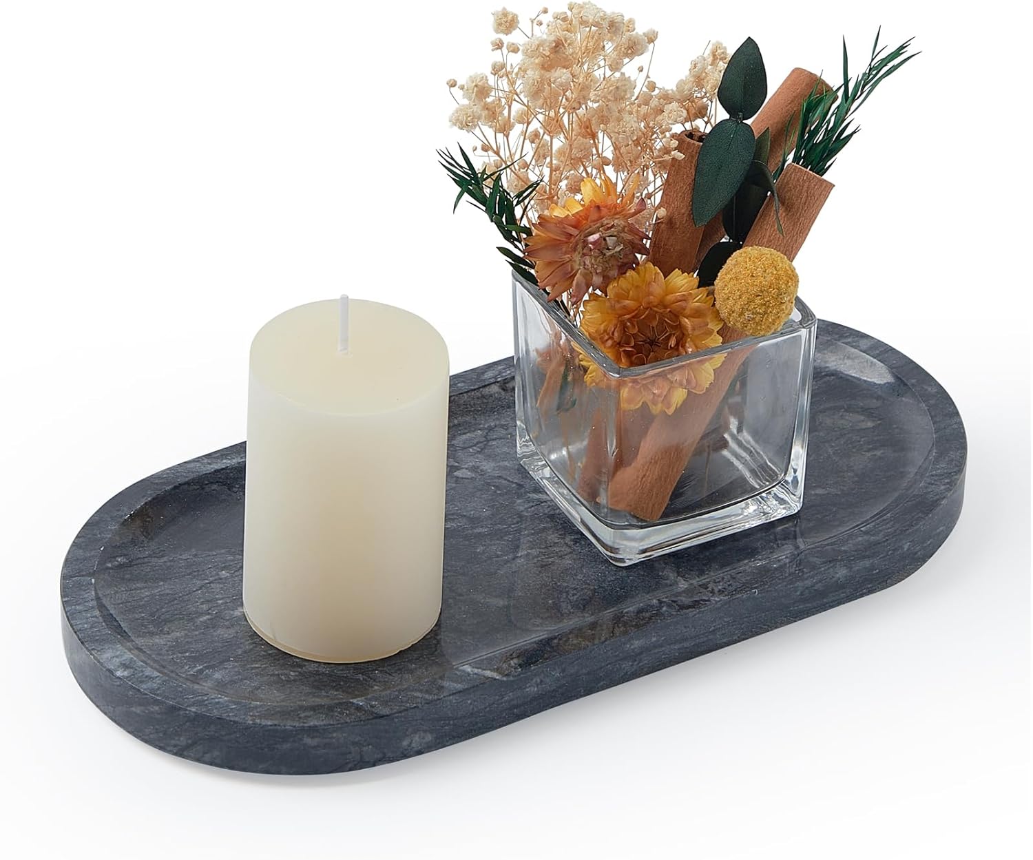 Natural Marble Vanity Tray, Marble Tray for Bathroom countertop,Stone Tray for Storing Perfume, Cosmetics and Jewelry 9.8 * 4.7inch （ Black）