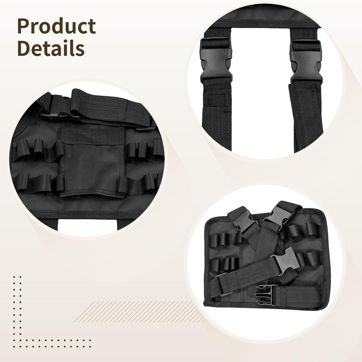 Condition photo showing New/Like New for oxford cloth fabric tool pouch for electricians, black with belt, 16 pockets, adjustable shoulder strap, quick-release buckle, tool storage pouch with slots for drills and small tools
