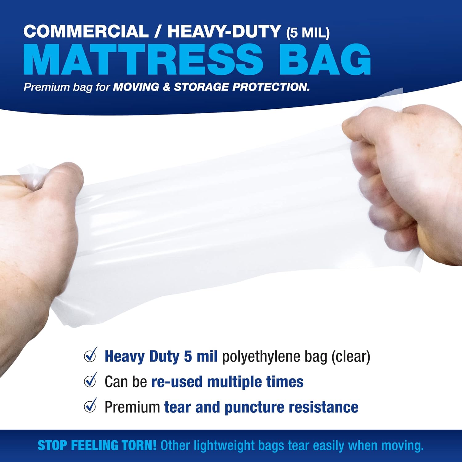 Mattress Bags for Moving & Storage - Reusable 5 Mil Heavy Duty Bags - Extra Large Plastic Moving & Packing – Tear & Stain Resistant (2 Pack - Twin/Twin XL - 39x14x100)