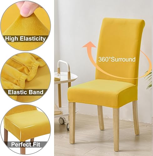 Miniatura 4 de Smiry Juego de 6 fundas elásticas de terciopelo para sillas de comedor, ajuste suave, extraíble, lavable, protector para silla Parsons de cocina,