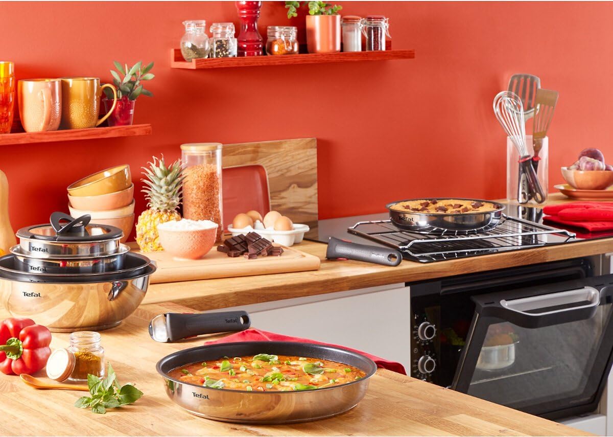 Tefal Ingenio Preference ON Set di pentole e padelle, 13 pezzi, impilabili, manico rimovibile, salvaspazio, antiaderente, a induzione, in acciaio inox, L9749432