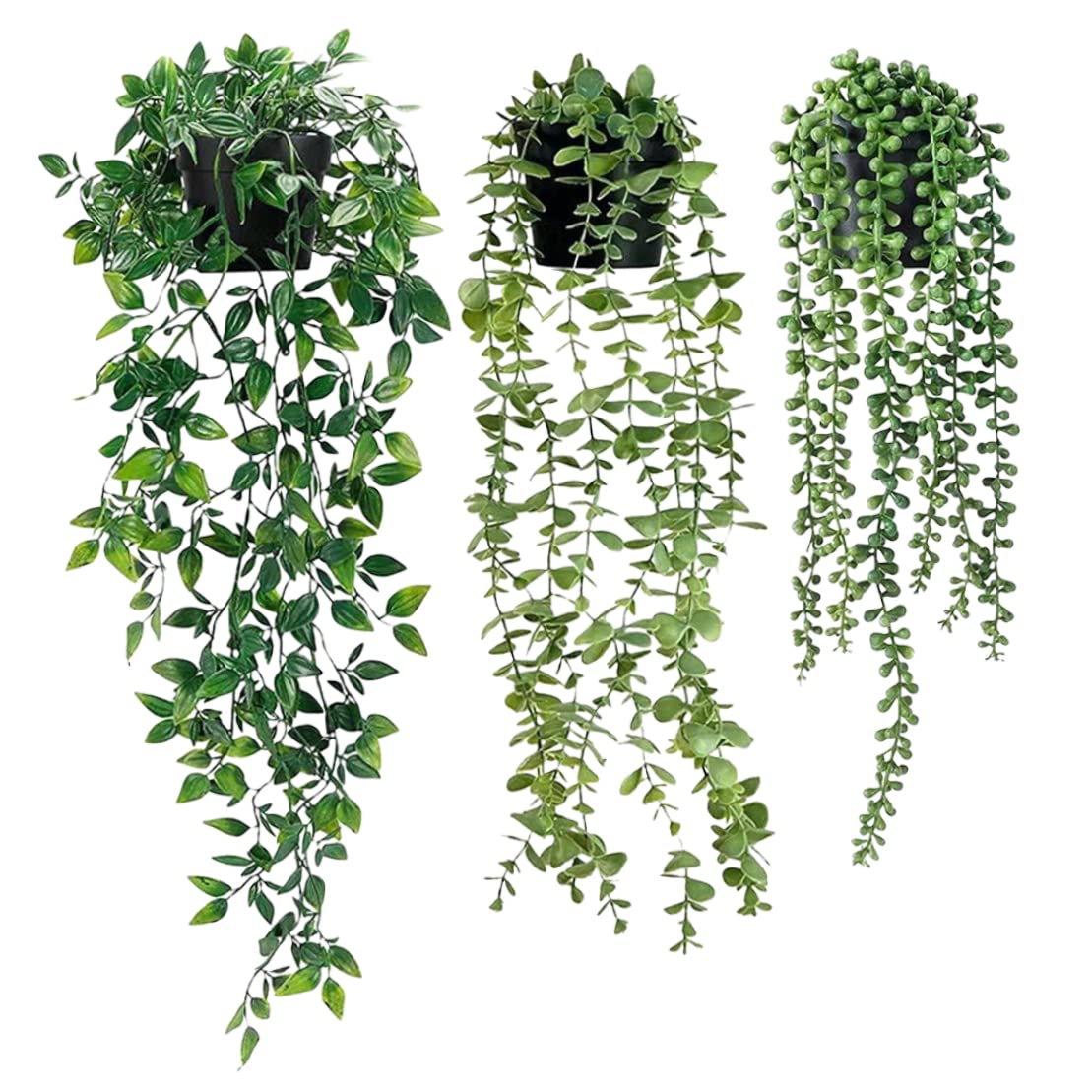AwnsIMfreien Artificial Hanging Plants Indoor Outdoor in Pot Potted Plants Plastic Hanging Faux Plant for Wall Decor 3PCS, Potted