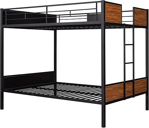 Miniatura 27 de Litera de metal de tamaño individual sobre matrimonial, estilo moderno, resistente con marco de acero con barandilla de seguridad, escalera