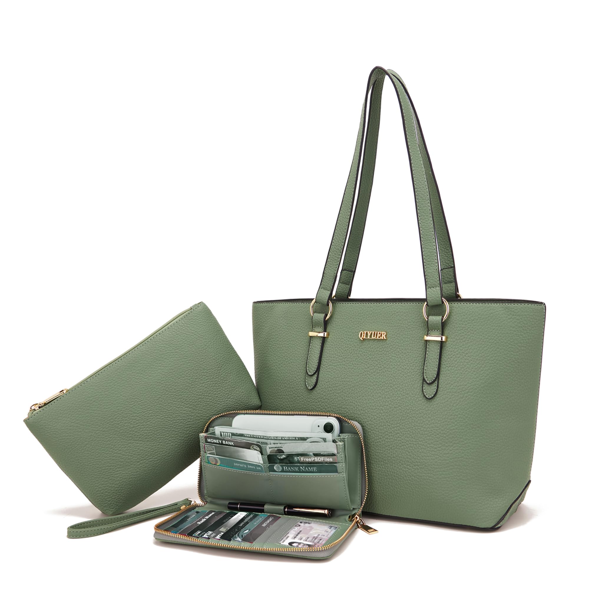Qiyuer Versatile Daily Purses with RFID Wallet for Women Tote Handbag Set