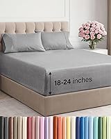 Vista 23 de Juego de sábanas Queen de bolsillo extra profundo, sábanas transpirables y refrescantes de 4 piezas, juego de sábanas de lujo de hotel, ultra suave