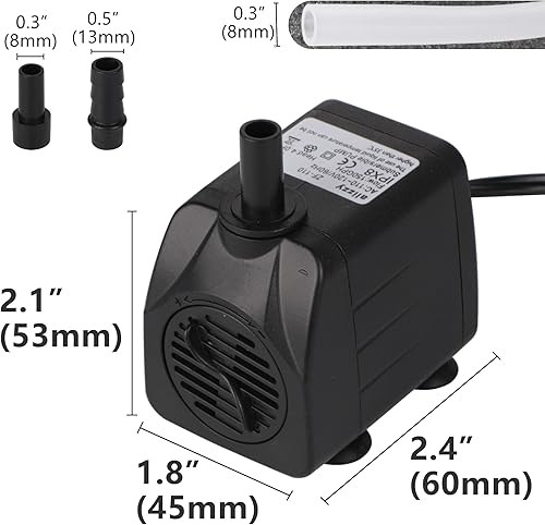 Miniatura 2 de alizzy 150 GPH (570L/H) 10w Durable Small Submersible Water Pump with Tubing for Fountain, Aquarium, Fish Tank, Hydroponics, Pond