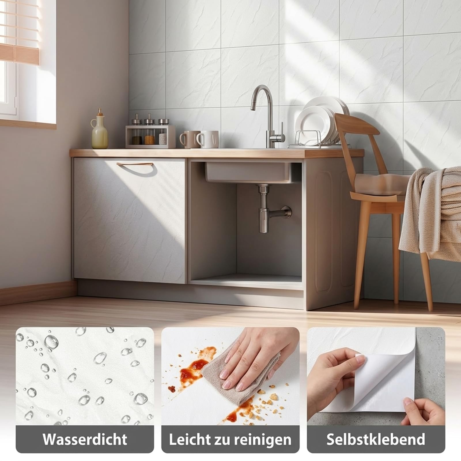 Azulejos autoadhesivos, 20 unidades, 30 x 30 cm, aspecto de mármol, azulejos adhesivos impermeables para cocina y baño, paneles de pared de PVC para salón, azulejos de pared, color blanco