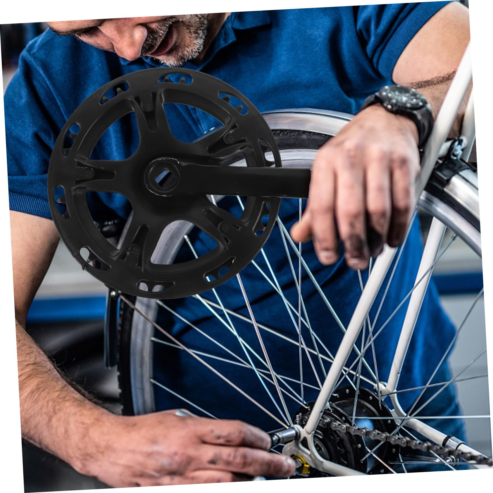 Zerodeko Set di Guarnitura Bici Nero in Acciaio Pedivella e Corona Sostituibile, Resistente per Riparazione Bici