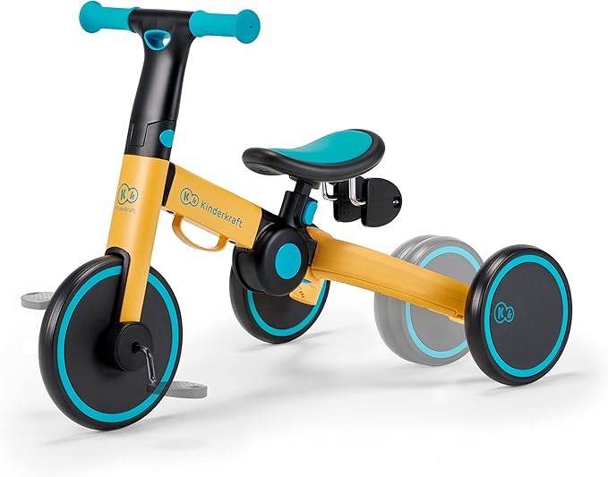 kk Kinderkraft, 4TRIKE Triciclo 3 en 1, Minibicicleta, Bicicleta sin Pedales, Bicicleta bebé, para niños, Minitriciclo de Equilibrio, Plegable, Asiento Ajustable, 12 meses - 5 años, 25 kg, Amarillo