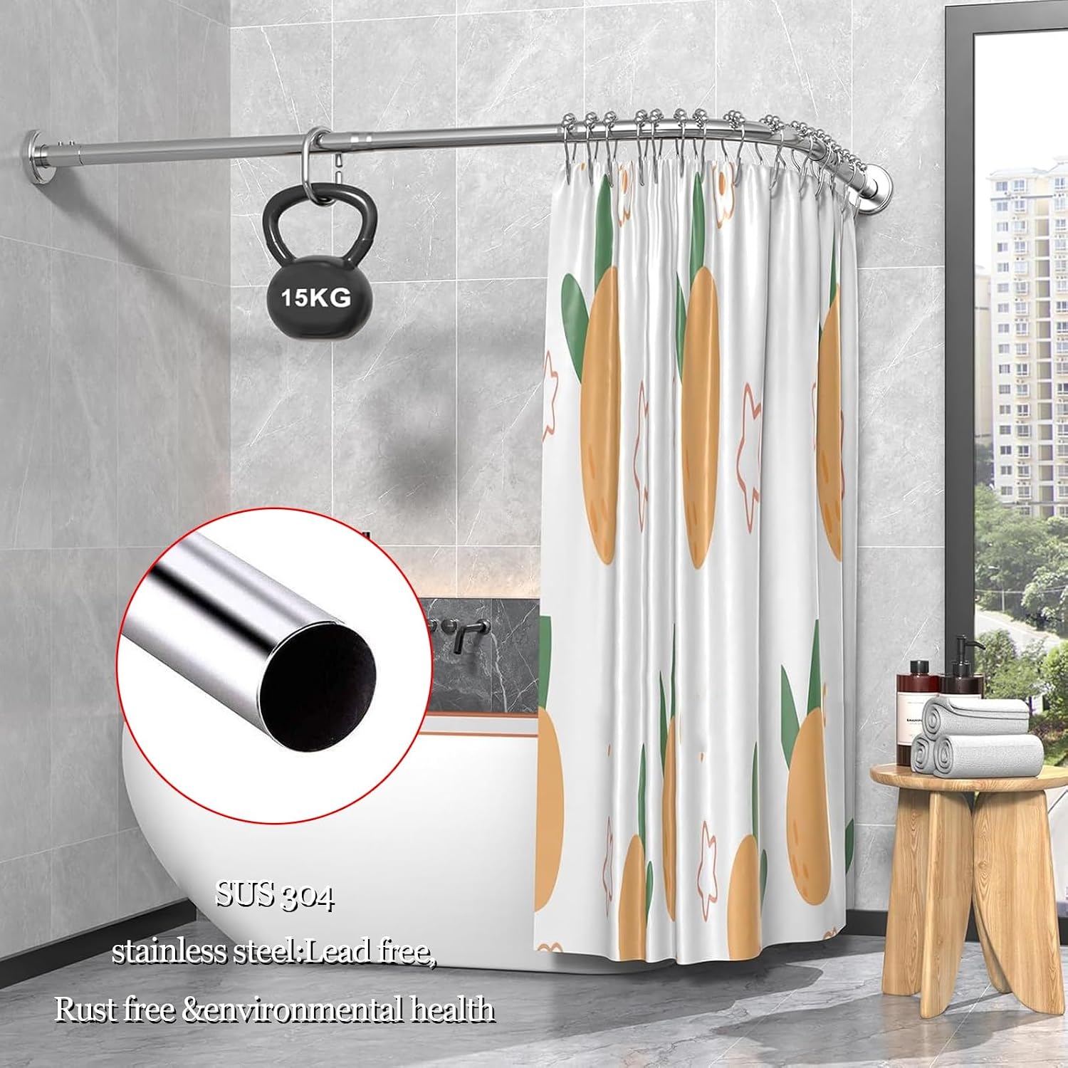 Adjustable Curved Stainless Steel Shower ain Rod - Easy Install Corner Bathtub Rail (60-80x60-80cm) - Drilling/No Drilling Opts for Versatile Use