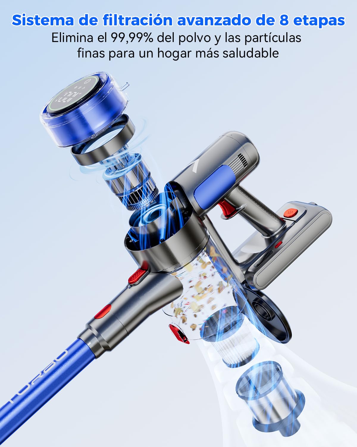 Aonus A10 Aspiradora sin Cable 55kPa, 500W Potente Succión, 70 Minutos Autonomía, Pantalla Táctil, Ligera Anti-Enredos, Autoestable, para Mascotas Alfombras Suelos Duros, Azul