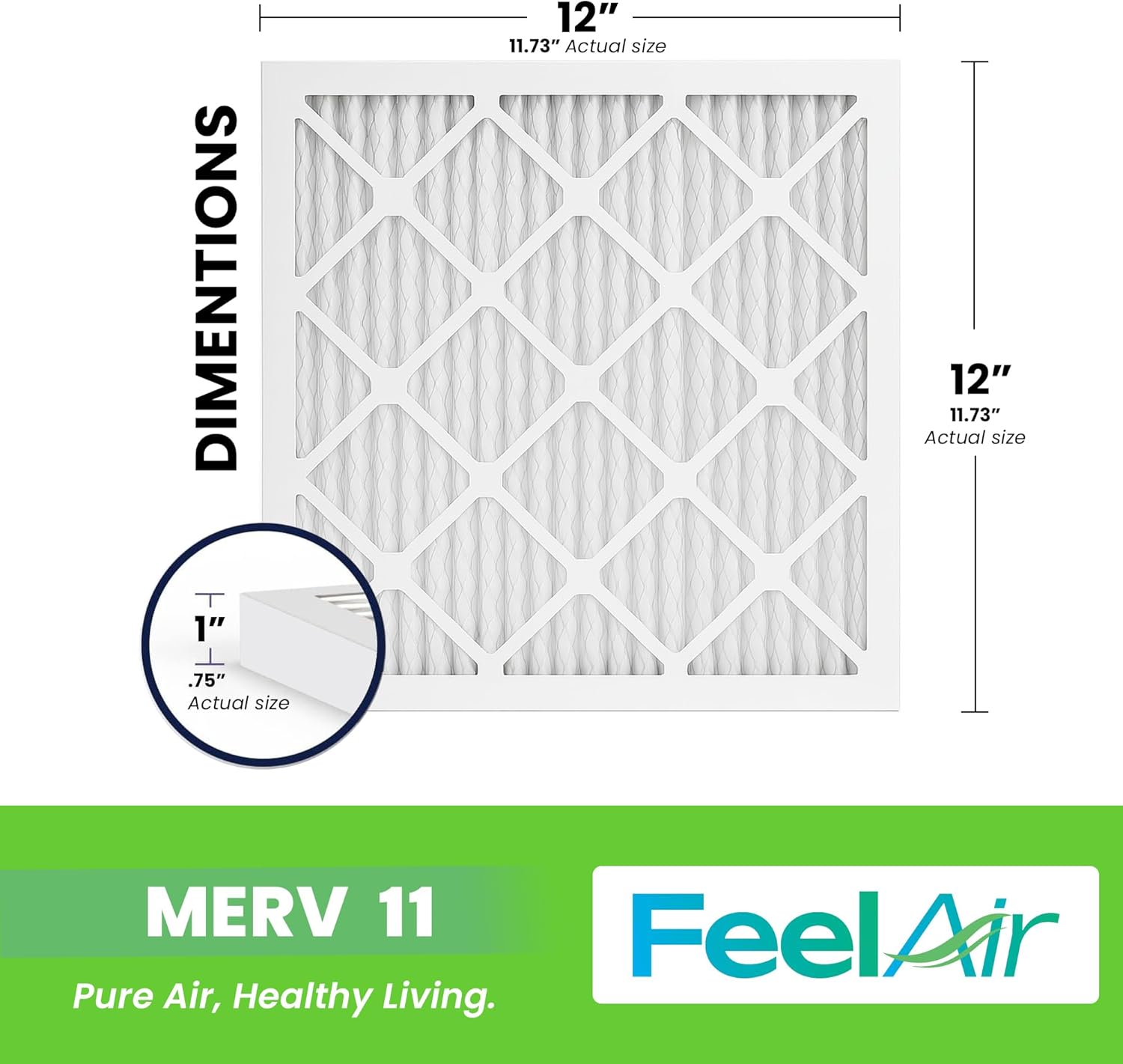 12x12x1 Air Filter, Merv 11, MPR 1000, 6 Pack, Furnace Air Filter for HVAC (Actual Size 11.75"x11.75"x0.75") DUST, Pet, & Allergy Control