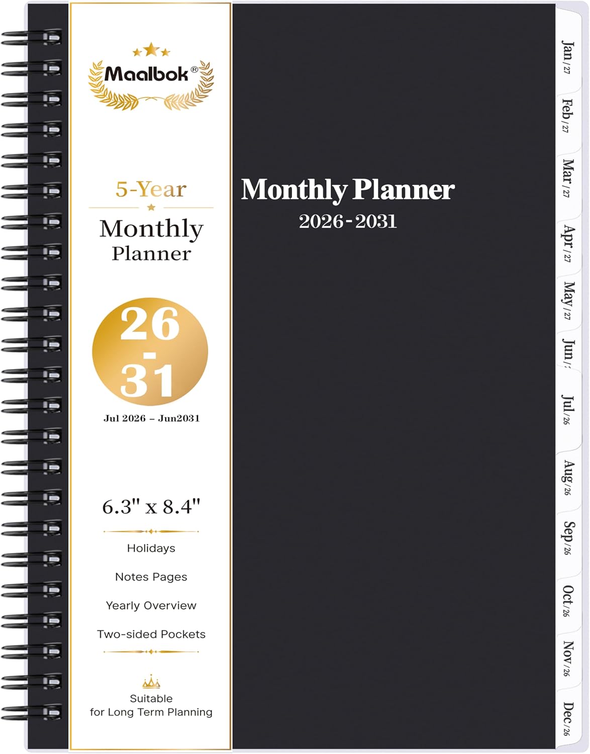2026-2031 Monthly Planner/Calendar - 5 Year Monthly Planner 2026-2031 with Tabs, Jul 2026 - Jun 2031, 6.4" x 8.5", 60 Monthly Planner, Two-Side Pocket, 9 Notes Pages, Suitable for Long-Term Planning