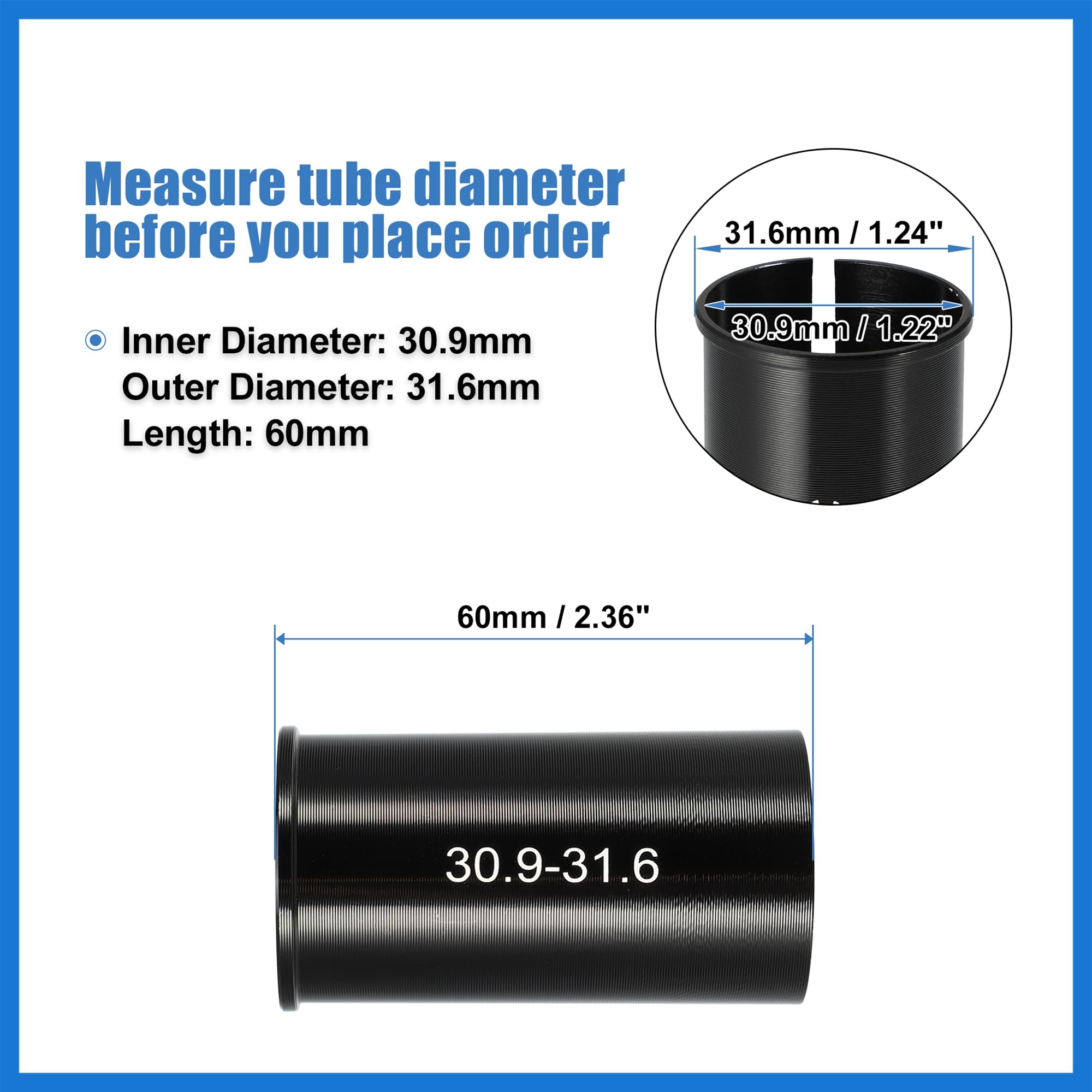 VekAuto 2 Pcs 30.9mm to 31.6mm Bike Seat Post Tube Adapter Reducing Sleeve Auto Accessories, Black - Image 3