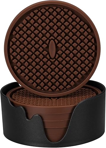 ME.FAN Posavasos de silicona paquete de 6 posavasos gruesos con soporte, tapete para tazas, antideslizante, antiadherente, se mantiene en su lugar,