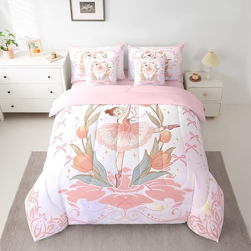 jejeloiu Ballet Girls Twin Comforter Set with Sheets for Kids Boys Girls Princes