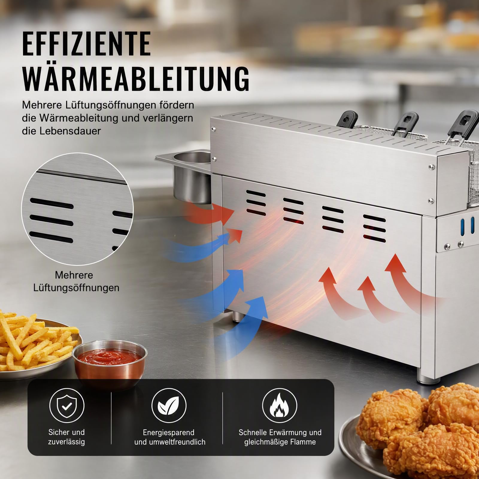 Podwójna frytkownica gazowa, 2 x 6 l, ze stali nierdzewnej