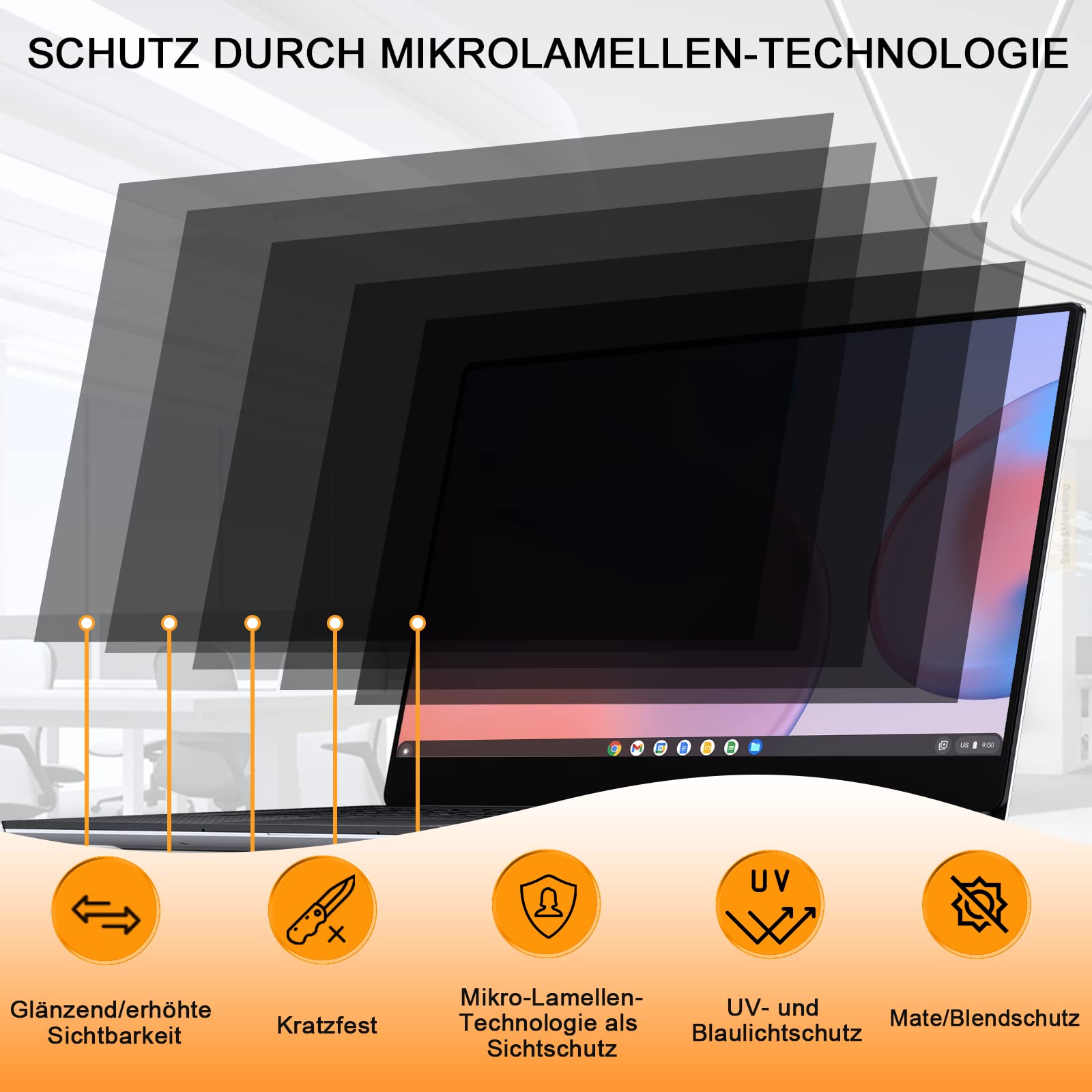 15,6 Zoll Laptop Sichtschutzfolie – Blickschutz Für Lenovo/Dell/HP/Acer/ASUS, Anti-Blendung & Blaulichtfilter, Abnehmbar