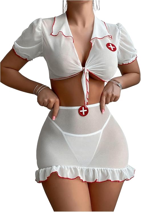 Milumia Women's Nurse Lingerie See Through Maid Costume Set