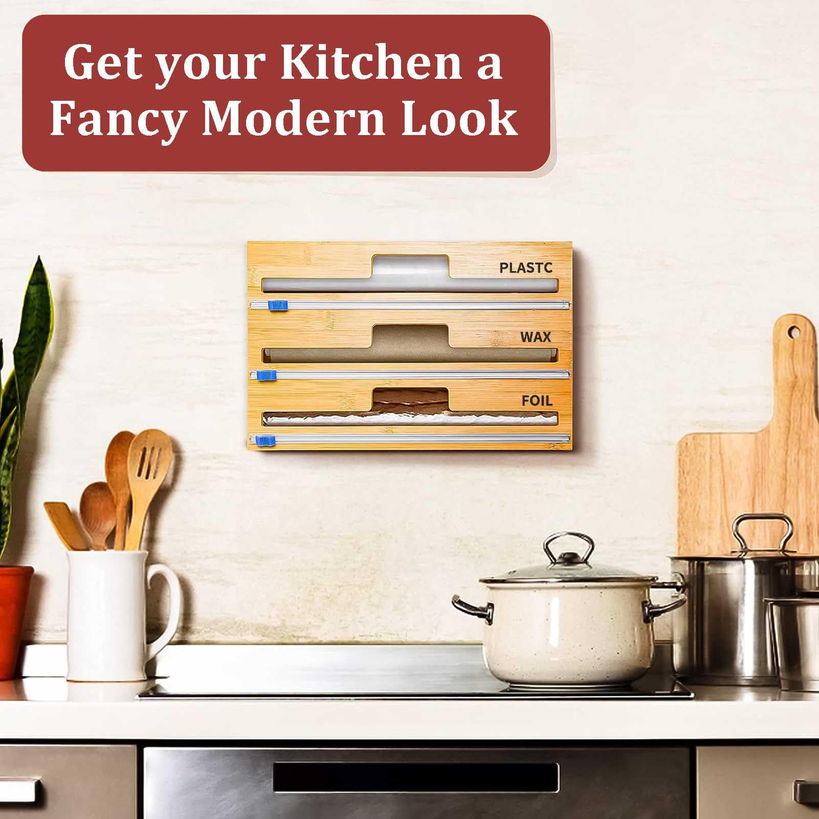 Dispenser 3 In 1 Per Pellicola, Carta Forno E Carta Cucina - Con Taglierino - Magnetico O Ad Adesivo - Salvaspazio - Foto 12