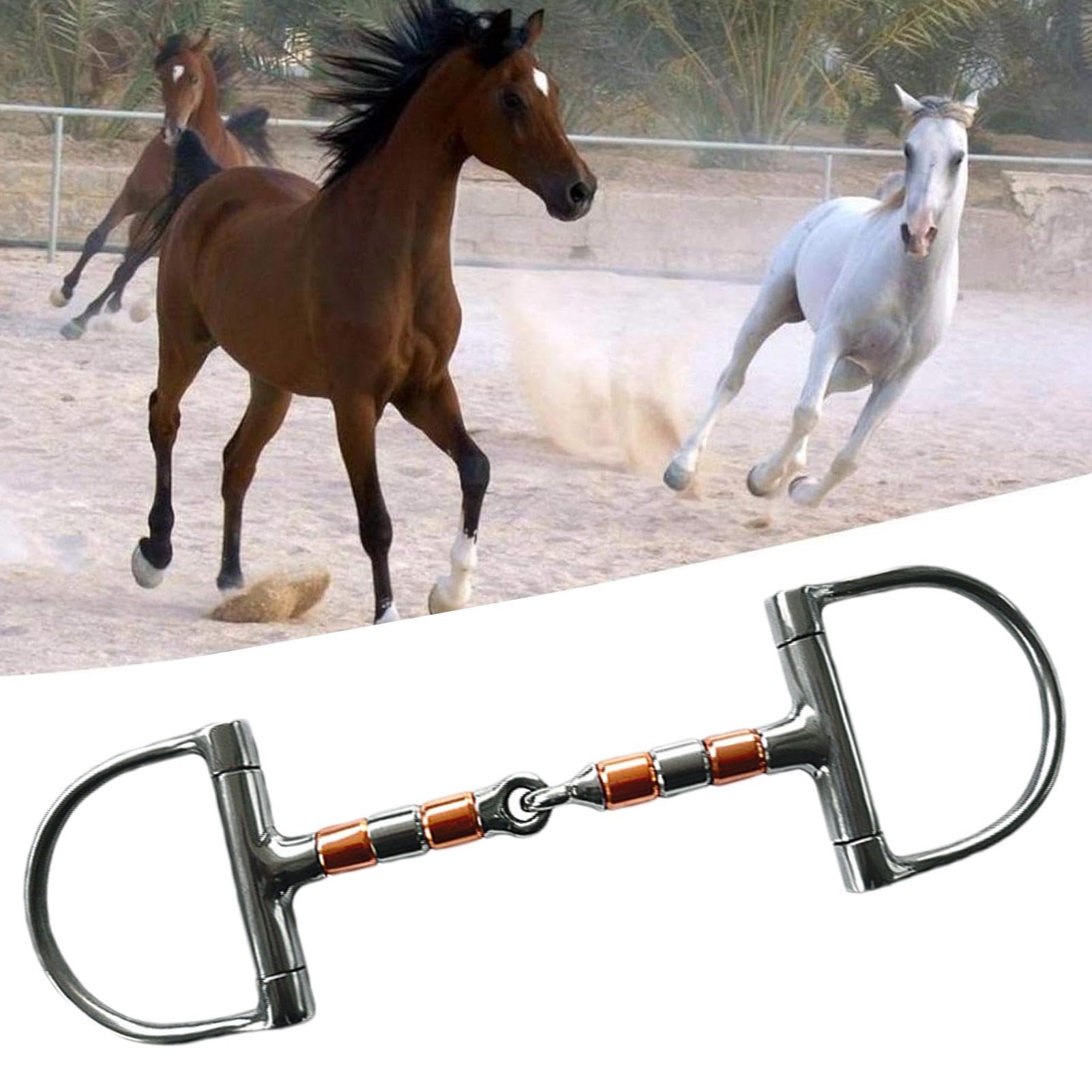 Copper Roller Mouth Bit, Snaffle Horse Training Bit, D-Ring Horse Bit for Racing, Training Snaffle Bits, Copper Roller Mouth, D-Ring Horse Control for Racing and Training, Single Joint Control
