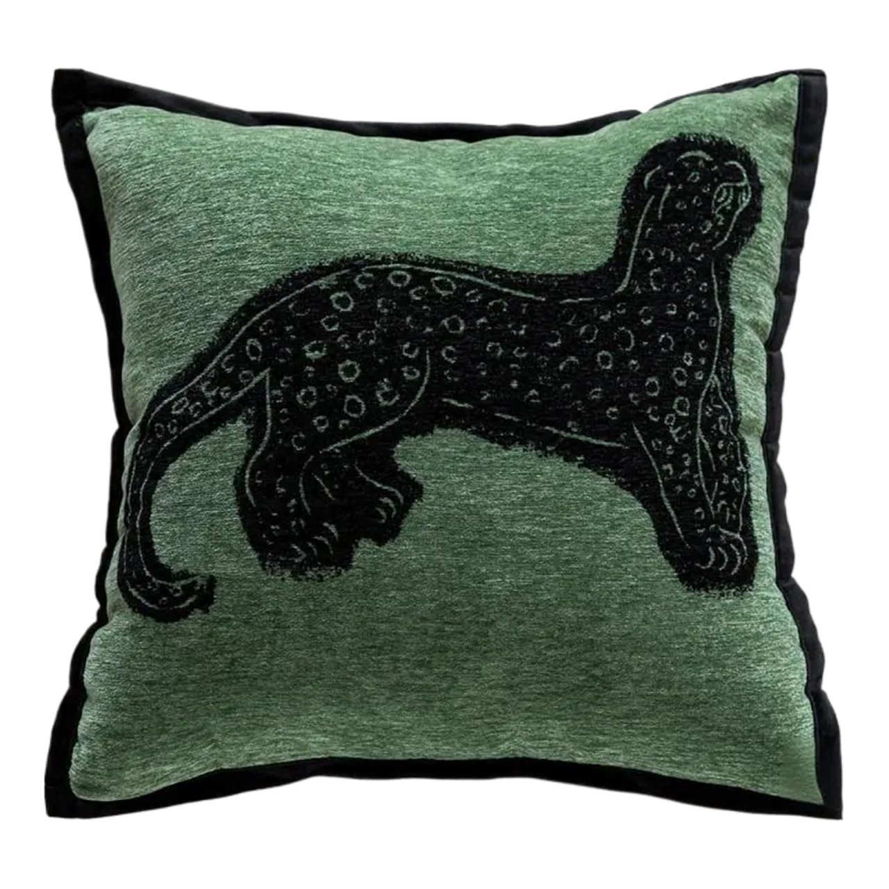IUVYTA Chenille Pillow Covers Green Cushion Cover 45x45cm Chenille Jacquard Plush Throw Pillow Decoration Ethnic Living(Black Panther)