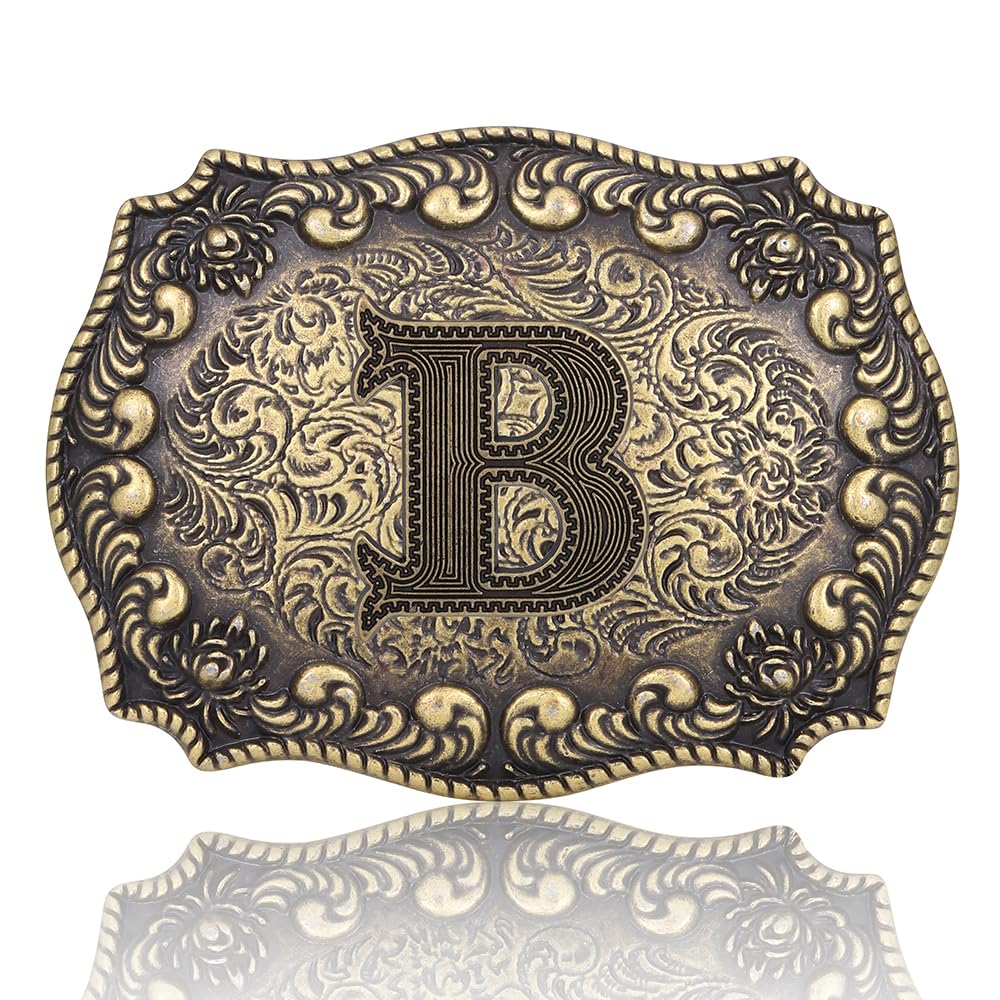 Btilasif Belt Buckles Men Western Cowboy Initial Letters ABCDJMR Mens Texas Rodeo Belt Buckle for Boys Girls